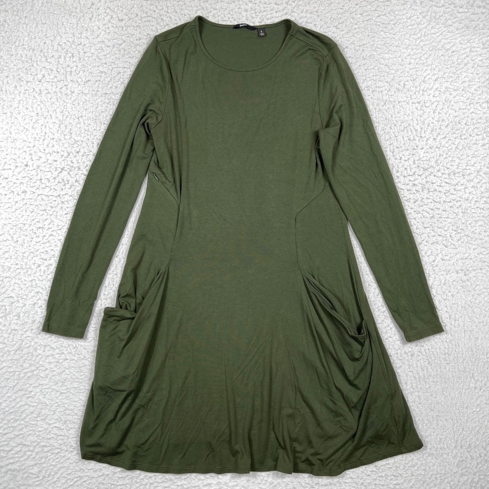 Betabrand Dress Womens S Green Silk Blend Long Sleeve Pocket Gorpcore Minimalist